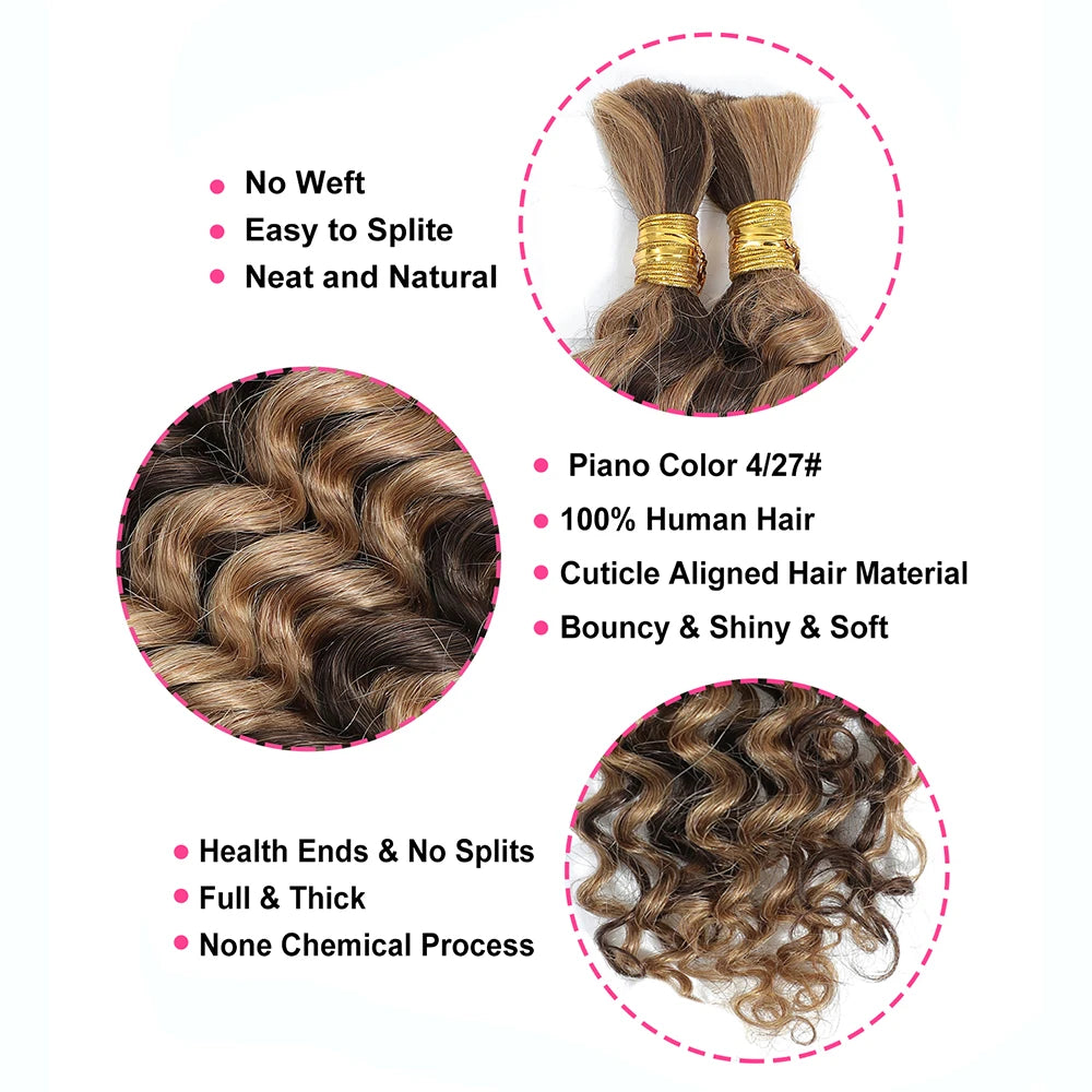 Raw 4/27 Virgin Human Hair Curly Bundles and Braid 100% Deep Wave Bulk Boho Braiding Human Hair Bundles Drop Shipping for Braids