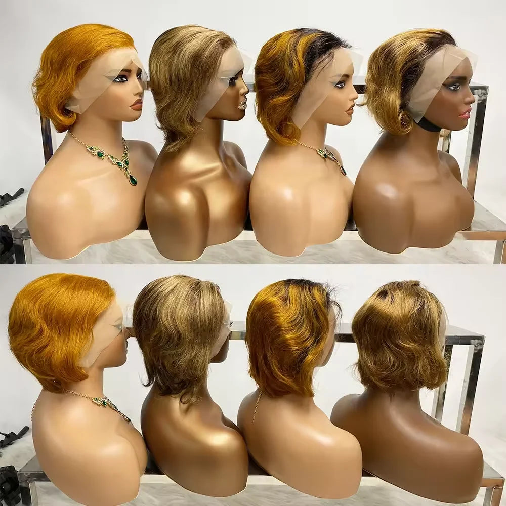 Wholesale Brazilian Virgin Ginger Orange 13x4 Transparent Lace Front Wig Straight Short Pixie Human Hair Wigs for Black Women
