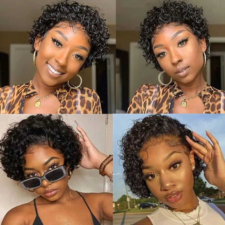 Short Pixie Cut Curly Lace Front Wigs for Black Women Human Hair Wigs Pixie Curls Closure Wig Tpart Cuticle Aligned Hair