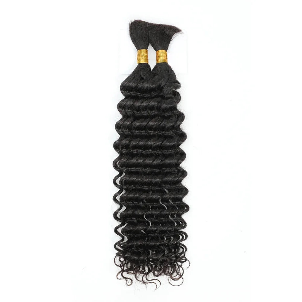 Hair Extensions Brazilian Hair Bulk Wholesale Single Weft Human Hair Blend for Braiding Pre Stretch Bulk Deep Wave