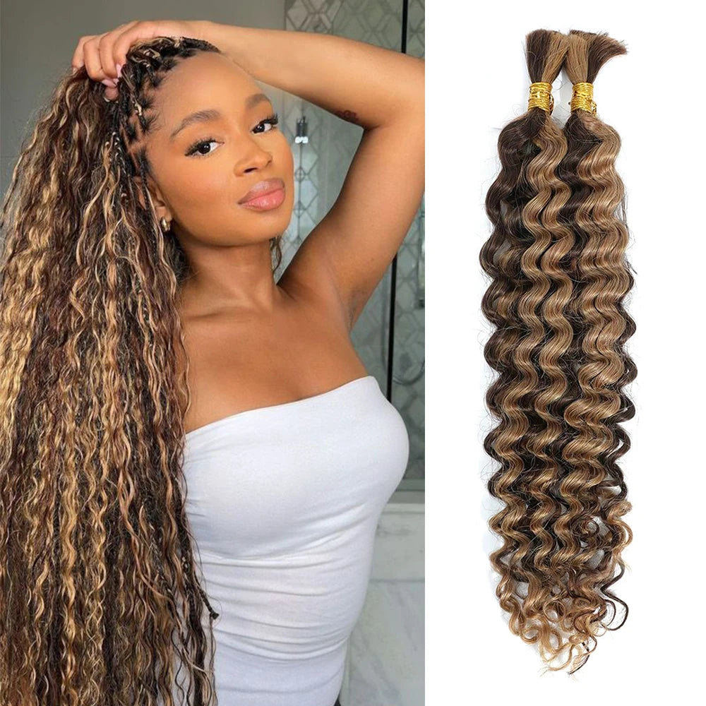 Raw 4/27 Virgin Human Hair Curly Bundles and Braid 100% Deep Wave Bulk Boho Braiding Human Hair Bundles Drop Shipping for Braids