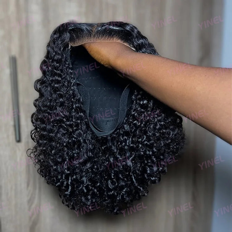 8 Inch Frontal Glueless Wigs Human Hair Pre Plucked Wear and Go Vietnam Hair Luxury Wigs Deep Curly Burmese Pre Cut Lace