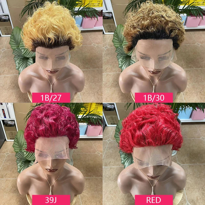 Short Pixie Cut Curly Lace Front Wigs for Black Women Human Hair Wigs Pixie Curls Closure Wig Tpart Cuticle Aligned Hair