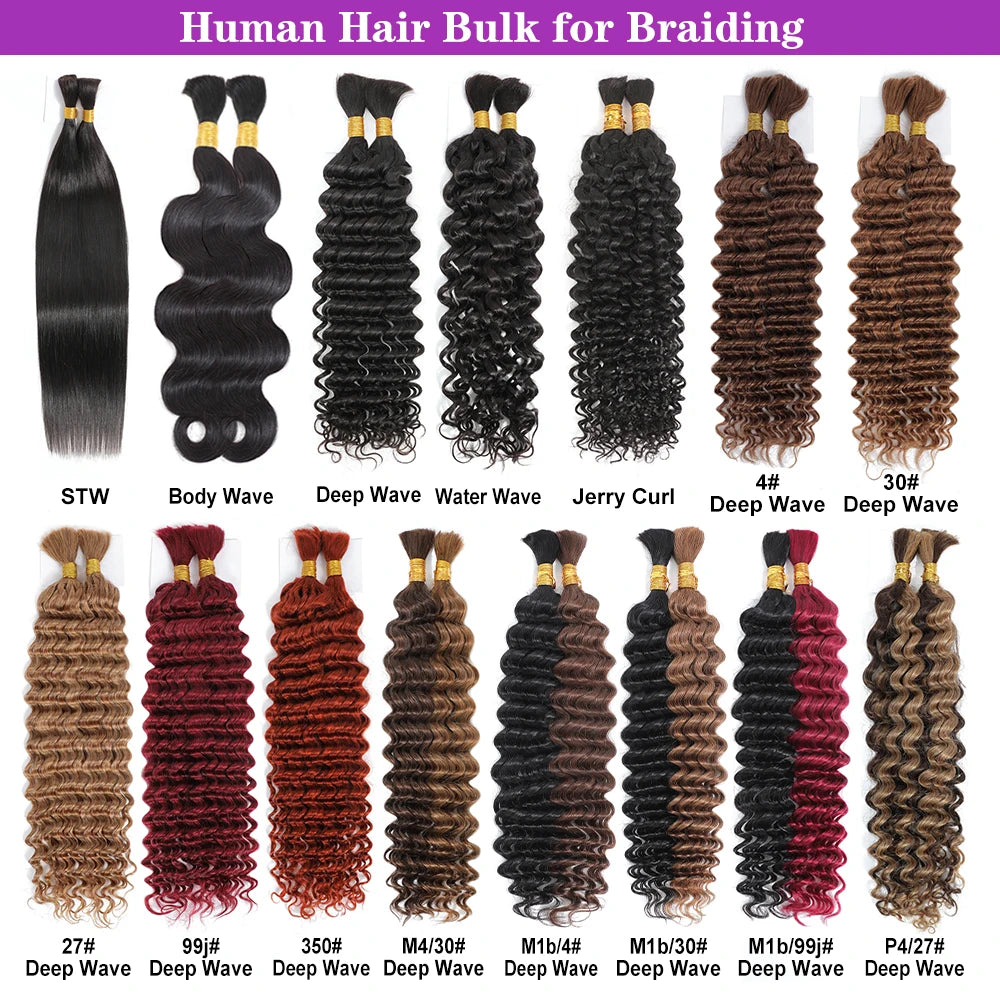 Raw 4/27 Virgin Human Hair Curly Bundles and Braid 100% Deep Wave Bulk Boho Braiding Human Hair Bundles Drop Shipping for Braids