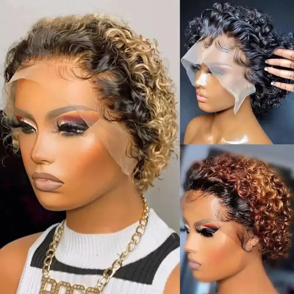 Short Pixie Cut Curly Lace Front Wigs for Black Women Human Hair Wigs Pixie Curls Closure Wig Tpart Cuticle Aligned Hair