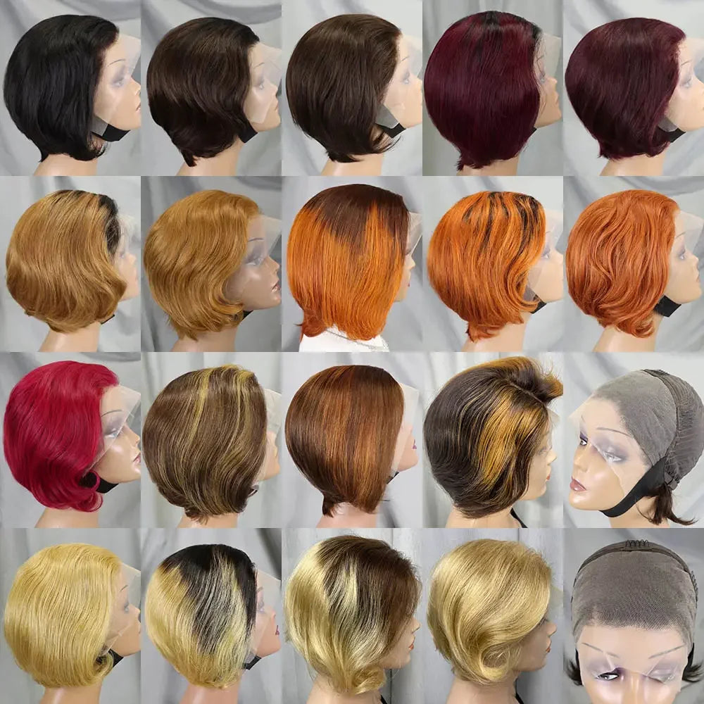 Wholesale Brazilian Virgin Ginger Orange 13x4 Transparent Lace Front Wig Straight Short Pixie Human Hair Wigs for Black Women
