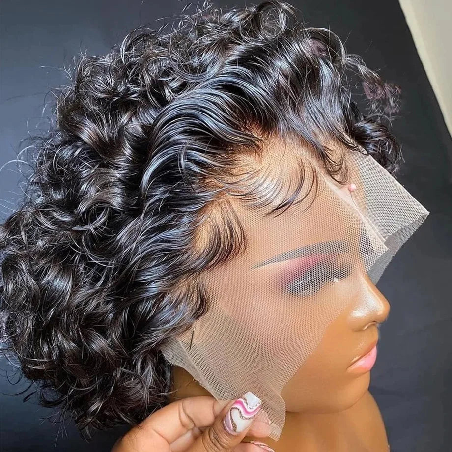 Short Pixie Cut Curly Lace Front Wigs for Black Women Human Hair Wigs Pixie Curls Closure Wig Tpart Cuticle Aligned Hair