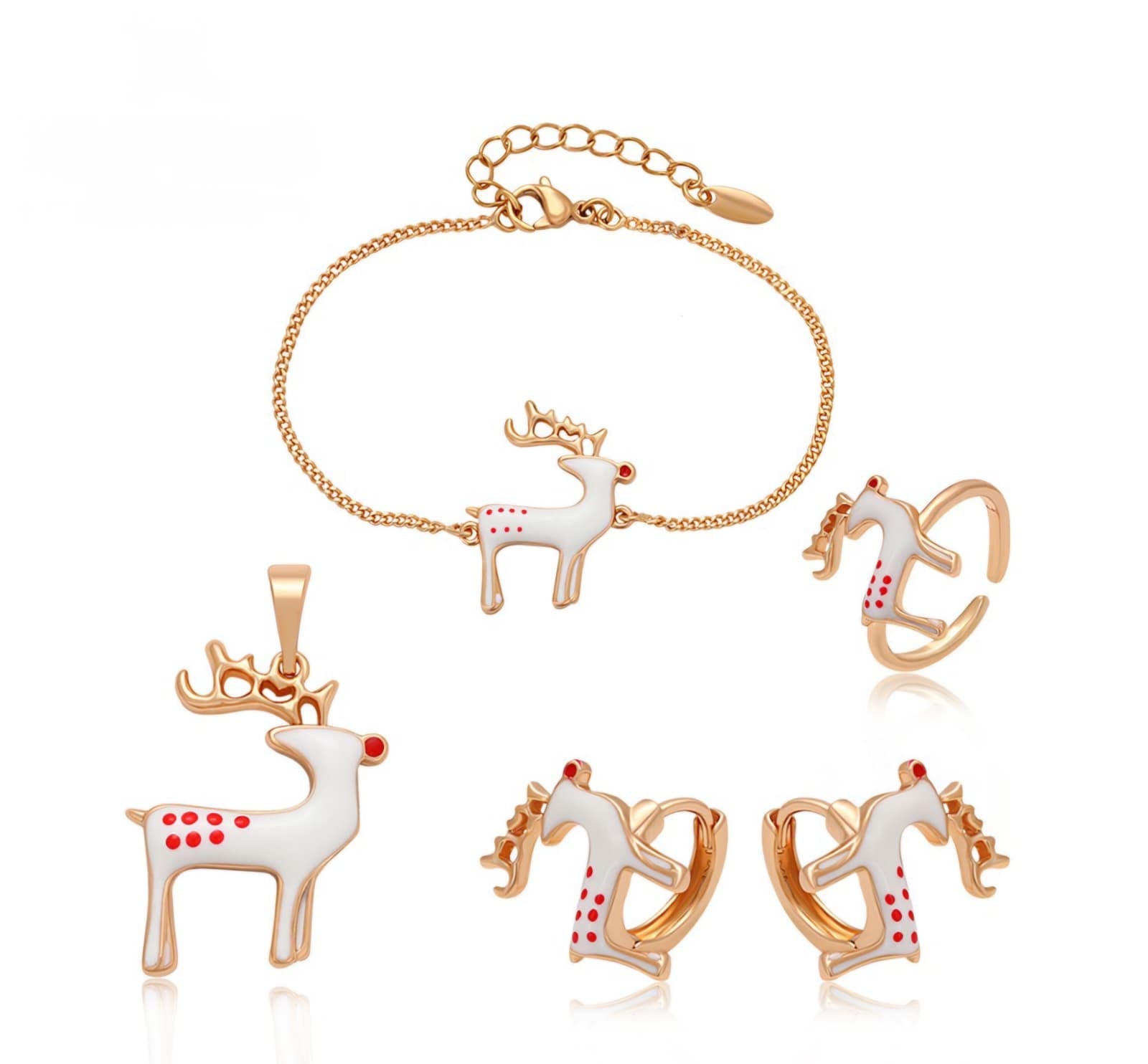 White Reindeer 18k Gold Color Christmas Set